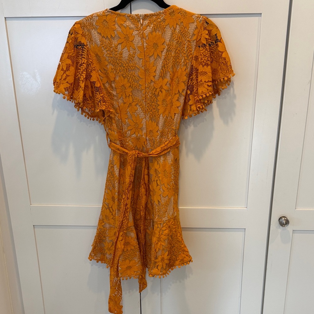 Elegant Orange Lace Wrap Dress - Picture 3 of 3
